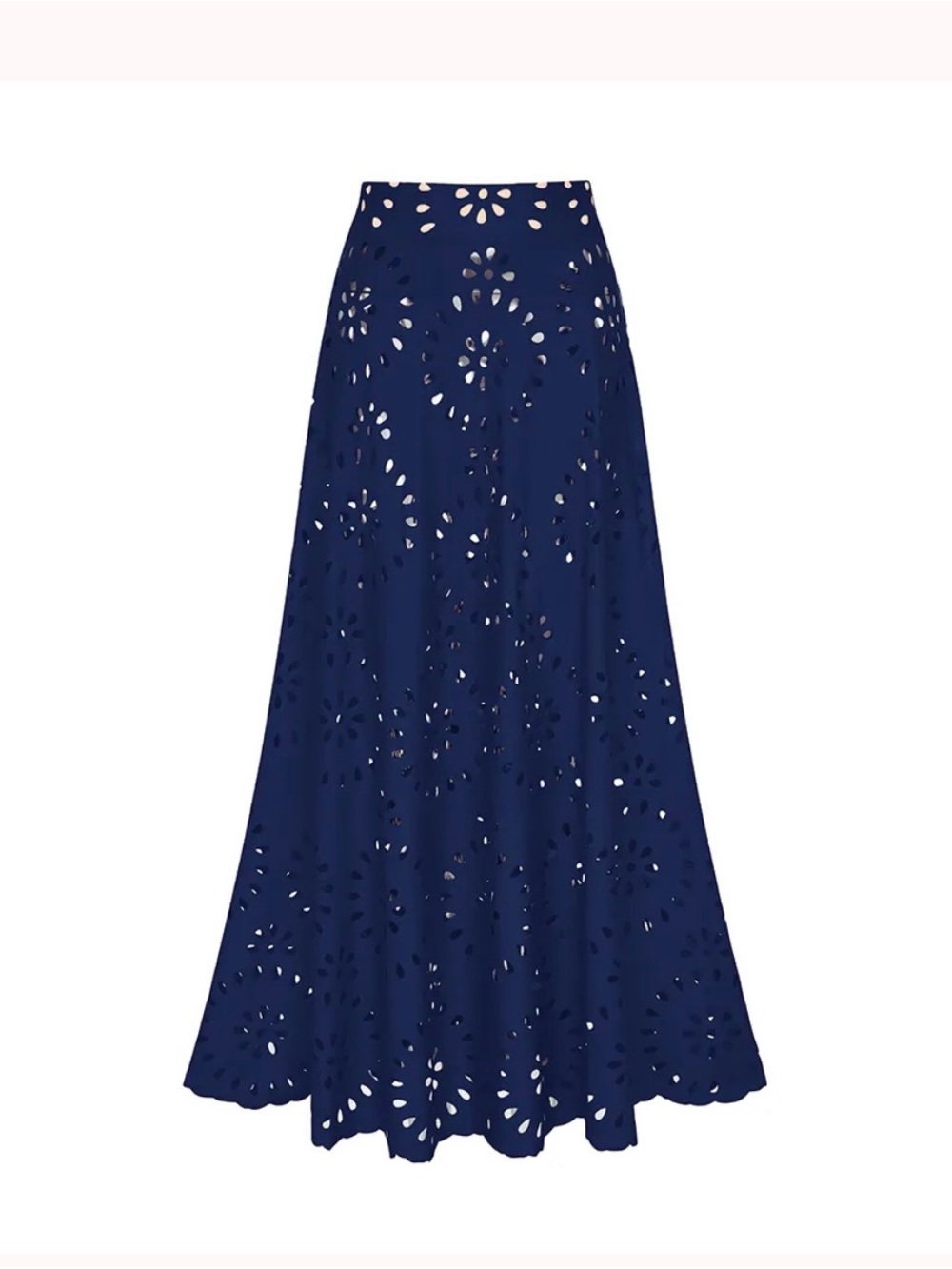 Navy Blue Laser-Cut Maxi Swim Dress with Spaghetti Straps - Picture 6 of 15